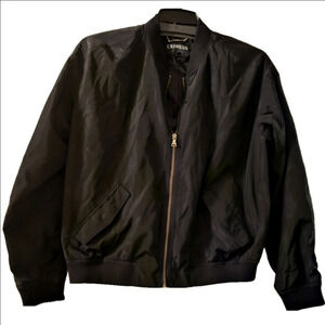 Jet Black Express Bomber Jacket Snap Front pockets Ruched back & sleeves